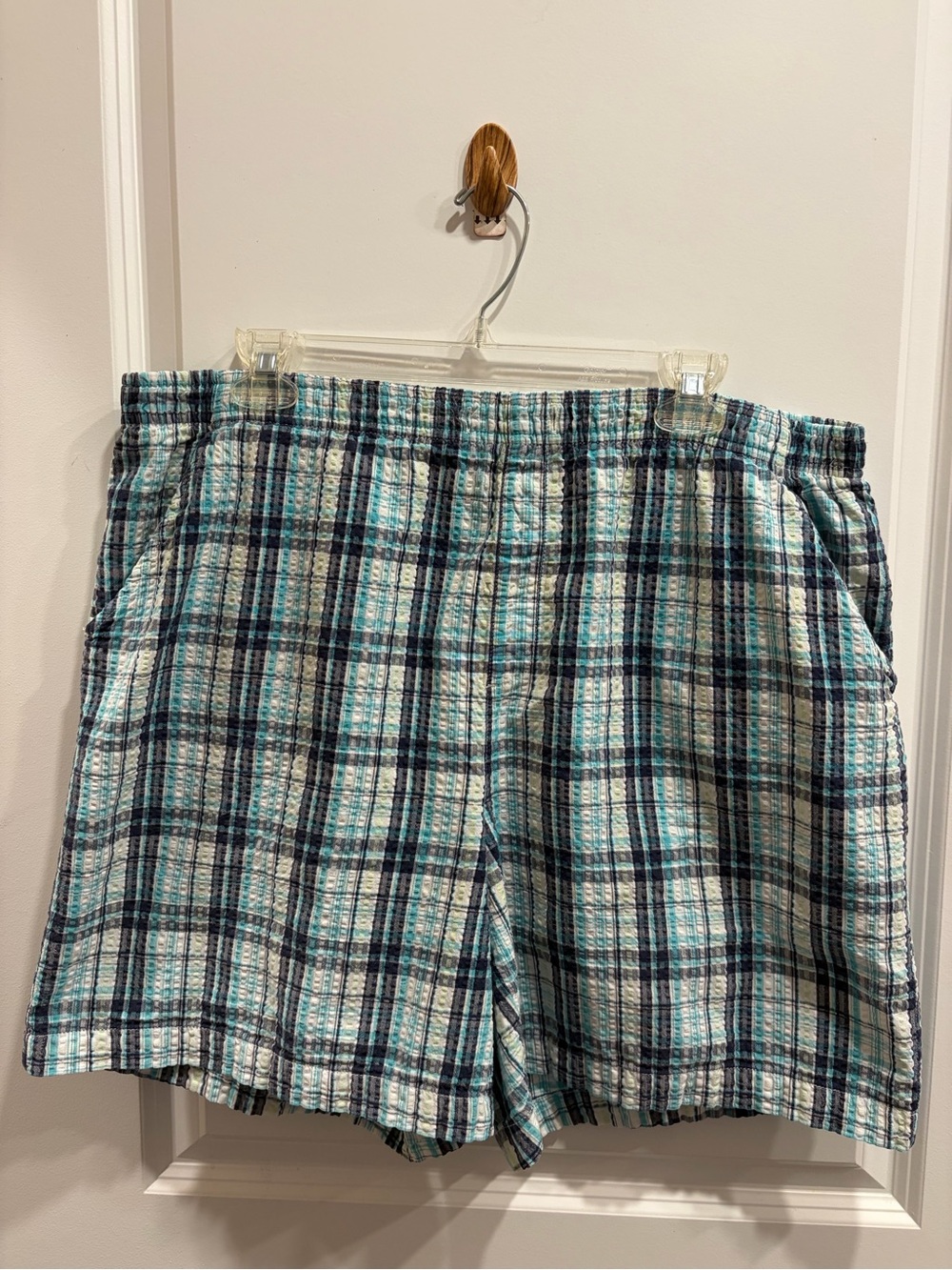 Coral Bay Blue White Gingham Check Plaid Shorts Size XL Pull On Elastic